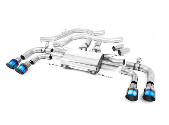 Milltek Edelstahl Duplex Racing-Komplettanlage ab Kat Alfa Romeo Giulia Typ 952 Quadrifoglio je 2x100mm rund doppelwandig abgeschrägt Titan burned: SSXAR004