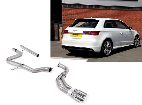 Milltek Edelstahl Racing-Komplettanlage ab Kat Audi A3 8V 3-Tür u. Sportback 2.0l TDI 2x80mm rund doppelwandig abgeschrägt