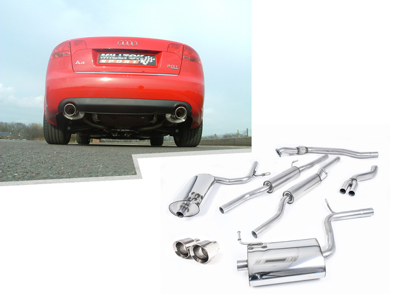 Milltek Edelstahl Duplex Sportauspuff-Komplettanlage ab Kat Audi A4 B7 2.0l TFSI quattro je 100mm rund doppelwandig abgeschrägt (Mod. mit Schaltgetr.): SSXAU514