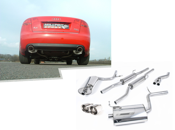 Milltek Edelstahl Duplex Sportauspuff-Komplettanlage ab Kat Audi A4 B7 2.0l TFSI quattro je 100mm rund doppelwandig abgeschrägt (Mod. mit Automatikgetr.): SSXAU517