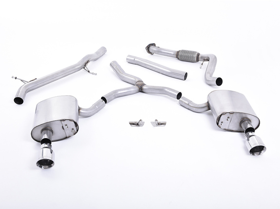 Milltek Edelstahl Duplex Racing-Komplettanlage ab Kat Audi A4 B9 2.0l TFSI quattro je 100mm rund doppelwandig abgeschrägt