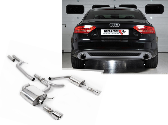 Milltek Edelstahl Duplex Racing-Komplettanlage ab Kat Audi A5 B8 Sportback 3.0l TDI quattro je 100mm rund doppelwandig abgeschrägt