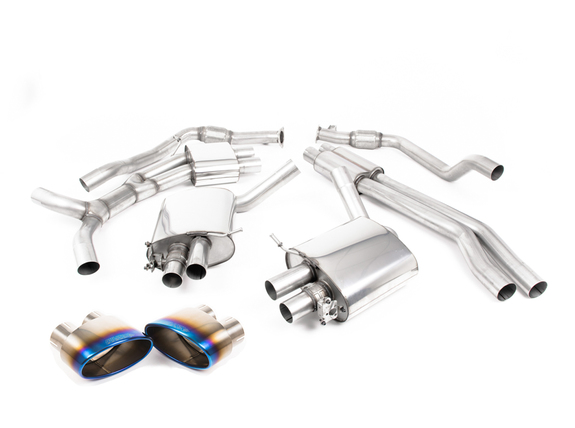 Milltek Edelstahl Duplex Sportauspuff-Komplettanlage ab Kat Audi RS5 B9 Coupe Bj.2017-2018 je 170x107mm oval eingerollt abgeschrägt Titan burned: SSXAU810