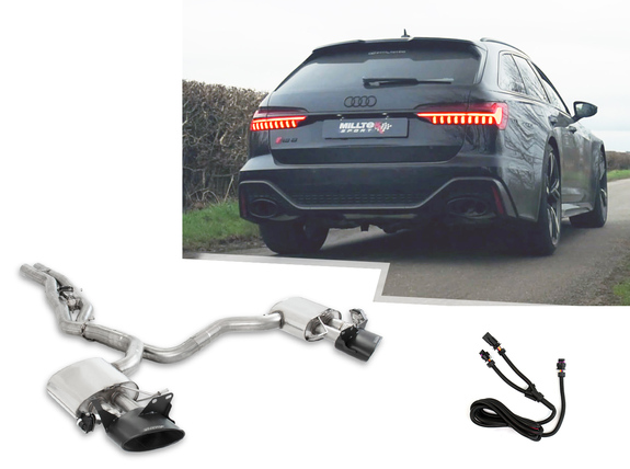 Milltek Edelstahl Duplex Sportauspuff-Komplettanlage ab VSD Audi RS6 C8 Typ 4K je 225x115mm oval abgeschrägt in schwarz: SSXAU863#1