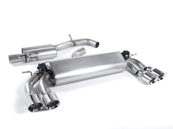 Milltek Edelstahl Duplex Sportauspuff-Komplettanlage ab Kat inkl. Klappensteuerung Audi S3 8V Sportback je 2x100mm rund doppelwandig abgeschrägt: SSXAU421
