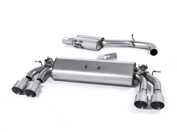 Milltek Edelstahl Duplex Sportauspuff-Komplettanlage ab Kat inkl. Klappensteuerung Audi S3 8V Sportback je 2x100mm rund doppelwandig abgeschrägt Titan matt: SSXAU422