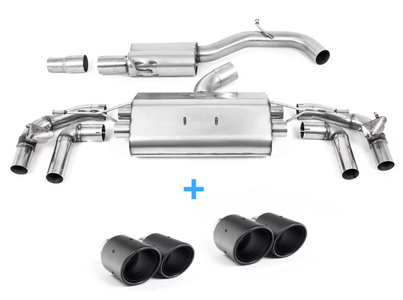 Milltek Edelstahl Duplex Sportauspuff-Komplettanlage ab OPF Audi S3 8Y Sportback je 2x115mm rund eingerollt abgeschrägt aus Carbon: SSXAU915