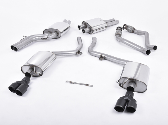 Milltek Edelstahl Duplex Sportauspuff-Komplettanlage ab Kat Audi S4 B8 Bj.2008-2011 je 2x80mm rund doppelwandig abgeschrägt in schwarz: SSXAU556#1