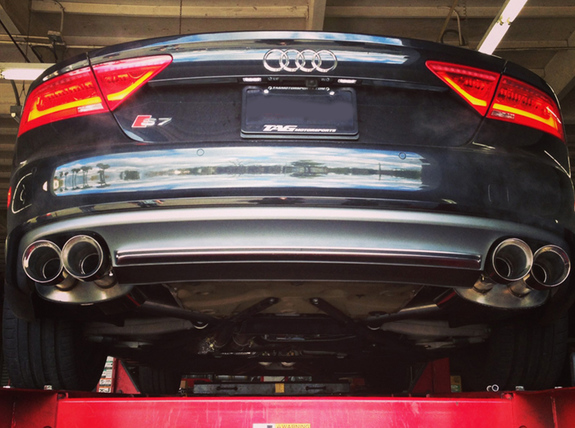 Milltek Edelstahl Duplex Racing-Komplettanlage ab Kat Audi S7 C7 Typ 4G je 2x 100mm rund doppelwandig abgeschrägt: SSXAU331#2