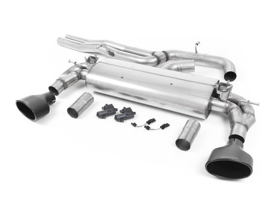 Milltek Edelstahl Duplex Sportauspuff-Komplettanlage ab Kat Ø76mm-System Audi TTRS Typ 8S Bj.2016-2018 je 170x107mm oval eingerollt abgeschrägt in schwarz: SSXAU730