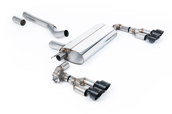 Milltek Edelstahl Duplex Sportauspuff-Komplettanlage ab OPF BMW 1er F40 M135i je 2x100mm rund doppelwandig abgeschrägt schwarz: SSXBM1245