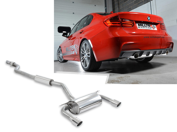 Milltek Edelstahl Duplex Sportauspuff-Komplettanlage ab Kat BMW 3er F30 328i M Sport Automatik je 90mm rund doppelwandig abgeschrägt: SSXBM961
