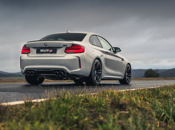 Milltek Edelstahl Duplex Sportauspuff-Komplettanlage ab OPF BMW M2 Competition F87 je 2x90mm rund doppelwandig abgeschrägt Titan matt: SSXBM1082