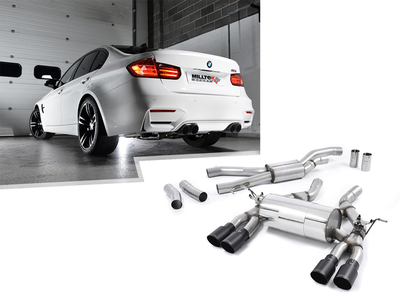 Milltek Edelstahl Duplex Sportauspuff-Komplettanlage ab Kat BMW M3 inkl. Competition F80 je 2x90mm rund doppelwandig abgeschrägt in schwarz: SSXBM993#1