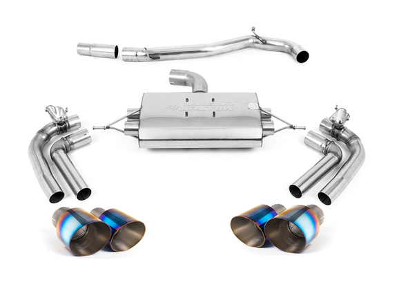 Milltek Edelstahl Duplex Racing-Komplettanlage ab OPF Cupra Formentor 2.0l TSI VZ 4Drive je 2x100mm rund doppelwandig abgeschrägt Titan burned: SSXSE255