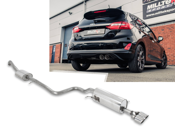 Milltek Edelstahl Sportauspuff-Komplettanlage ab Kat Ford Fiesta Mk8 1.0l Ecoboost ST-Heck 2x90mm rund doppelwandig abgeschrägt: SSXFD276