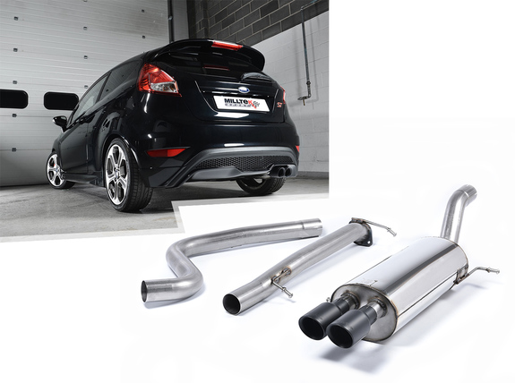 Milltek Edelstahl Racing-Komplettanlage ab Kat Ford Fiesta ST Mk7 2x80mm rund doppelwandig abgeschrägt in schwarz: SSXFD133