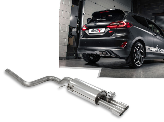 Milltek Edelstahl Sportauspuff-Komplettanlage ab OPF Ford Fiesta ST Mk8 (bis 09/2020) 2x90mm rund doppelwandig abgeschrägt: SSXFD256