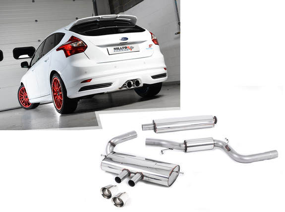 Milltek Edelstahl Sportauspuff-Komplettanlage ab Kat Ford Focus 3 ST 2x100mm rund doppelwandig abgeschrägt: SSXFD094