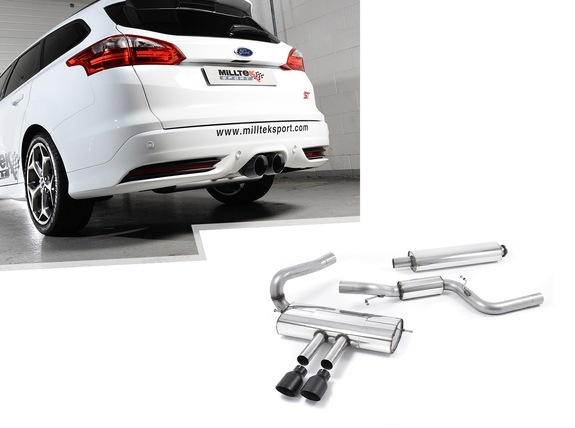 Milltek Edelstahl Sportauspuff-Komplettanlage ab Kat Ford Focus 3 Turnier ST 2x100mm rund doppelwandig abgeschrägt in schwarz: SSXFD116