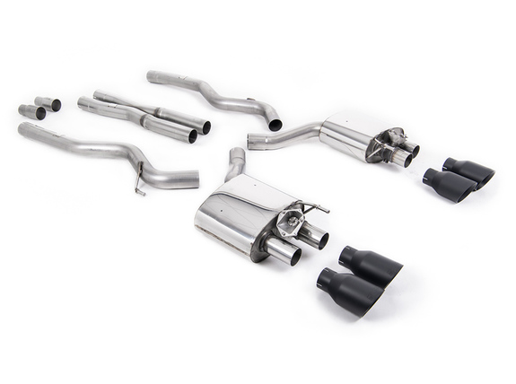 Milltek Edelstahl Duplex Sportauspuff-Komplettanlage ab Kat inkl. Klappensteuerung Ford Mustang 6 Coupe 5.0l GT Facelift je 2x100mm rund doppelwandig abgeschrägt in schwarz: SSXFD283