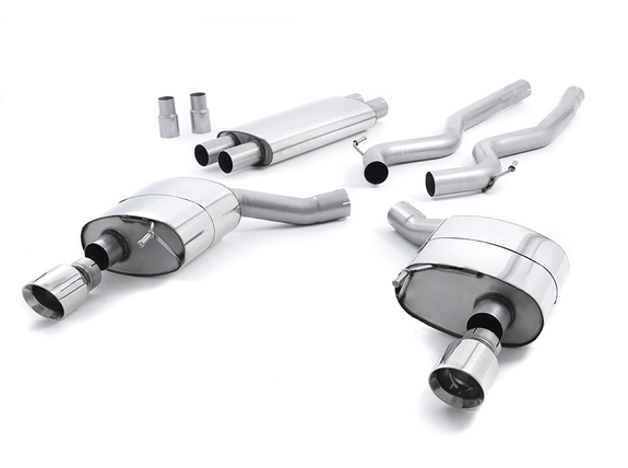 Milltek Edelstahl Duplex Sportauspuff-Komplettanlage ab Kat Ford Mustang 6 Coupe 5.0l GT je 100mm rund doppelwandig abgeschrägt: SSXFD152