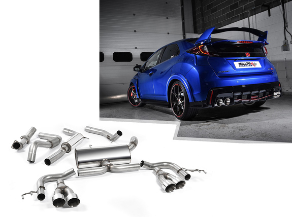 Milltek Edelstahl Duplex Sportauspuff-Komplettanlage ab Kat Honda Civic 9 FK2 Type-R je 2x100mm rund doppelwandig abgeschrägt: SSXHO222