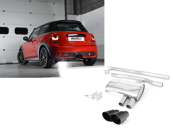 Milltek Edelstahl Racing-Komplettanlage inkl. OPF-Ersatz Mini F56 Cooper S inkl. JCW GP 2x90mm rund doppelwandig abgeschrägt in schwarz: SSXM456