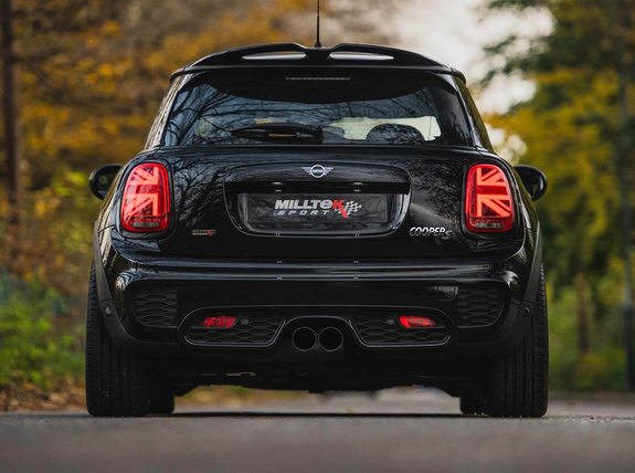 Milltek Edelstahl Sportauspuff-Komplettanlage ab OPF Mini F56 Cooper S inkl. JCW GP 2x90mm rund doppelwandig abgeschrägt: SSXM445