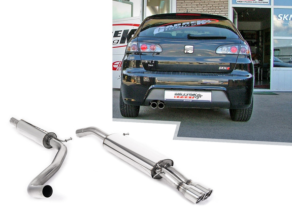 Milltek Edelstahl Sportauspuff-Komplettanlage ab Kat Seat Ibiza 1.8T FR 1.9TDI Typ 6L 2x76mm rund eingerollt abgeschrägt