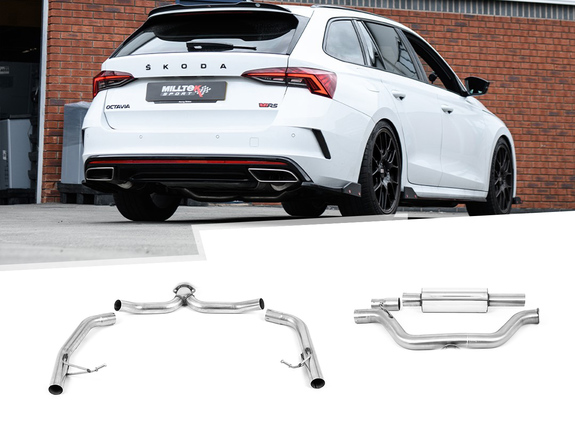 Milltek Edelstahl Ø80mm Duplex Racing-Komplettanlage ab OPF Skoda Octavia RS Typ NX für originalen Endrohrausgang: SSXSK29