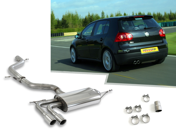Milltek Edelstahl Sportauspuff-Komplettanlage ab Kat (SuperSound-Version) VW Golf 5 inkl. GTI 2x80mm rund eingerollt abgeschrägt: SSXVW147#2