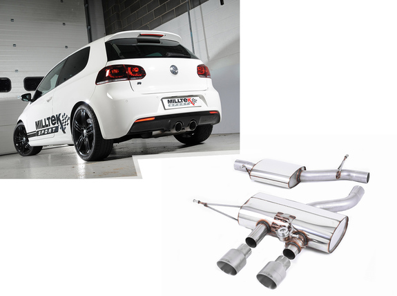 Milltek Edelstahl Sportauspuff-Komplettanlage ab Kat Mittig inkl. Klappensteuerung VW Golf 6 R 2x100mm rund doppelwandig abgeschrägt Titan matt: SSXVW164
