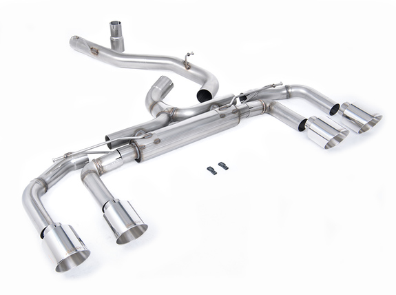 Milltek Edelstahl Duplex Racing-Komplettanlage ab OPF VW Golf 8 R je 2x115mm rund doppelwandig abgeschrägt: SSXVW703