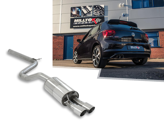 Milltek Edelstahl Sportauspuff-Komplettanlage ab OPF VW Polo 6 GTI Typ AW 2x90mm rund doppelwandig abgeschrägt: SSXVW501