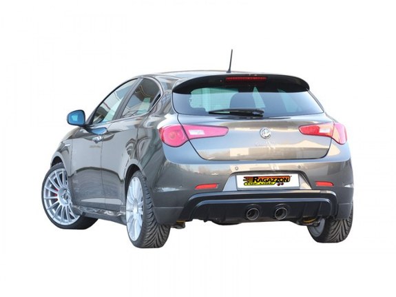 Ragazzon Edelstahl Mittig Racing-Komplettanlage ab Kat Alfa Romeo Giulietta 1.8l TBi mit Cadamuro-Heck 102mm rund eingerollt abgeschrägt
