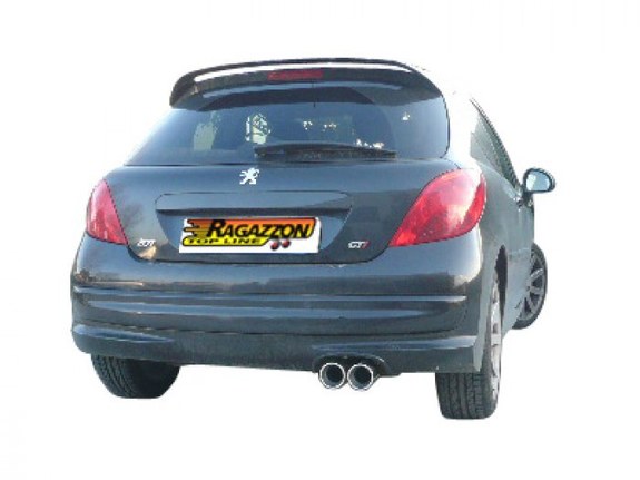 Ragazzon Edelstahl Racing-Komplettanlage ab Kat Peugeot 207 RC 2x90mm rund eingerollt versetzt