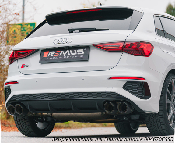 Remus Edelstahl Duplex Racing-Komplettanlage ab OPF inkl. Klappensteuerung Audi S3 Sportback 8Y inkl. Endrohrsatz nach Wahl: 0400201500ANLR1