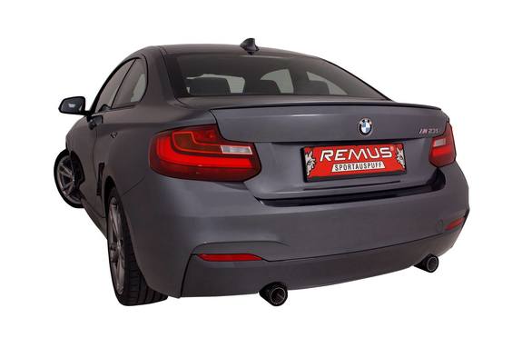 Remus Edelstahl Duplex Sportauspuff BMW 2er F22 Coupe F23 Cabriolet M235i je 84mm Street Race rund in schwarz: 0880140500ESD2