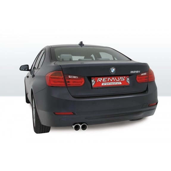 Remus Edelstahl Sportauspuff BMW 3er F30 F31 320i 328i Limousine u. Touring 2x76mm rund eingerollt: 0861120504#1