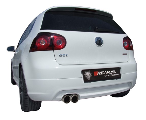 Remus Edelstahl Racing-Komplettanlage ab Kat VW Golf 5 GTI 2x84mm Street Race rund eingerollt