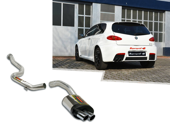 Supersprint Edelstahl Racing-Komplettanlage ab Kat Alfa Romeo 147 GTA 3.2i V6 2x80mm rund eingerollt abgeschrägt: 754606