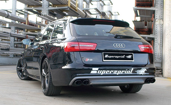 Supersprint Edelstahl Duplex Sportauspuff-Komplettanlage ab Kat Audi S6 quattro Typ 4G je 2x 100x75mm oval eingerollt abgeschrägt in schwarz