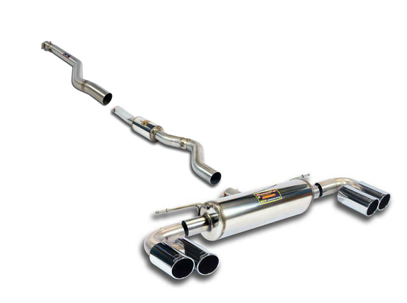 Supersprint Edelstahl Duplex Sportauspuff-Komplettanlage ab Kat BMW 3er F30/F31 340i LCI je 2x80mm rund eingerollt abgeschrägt: 988526ANL1