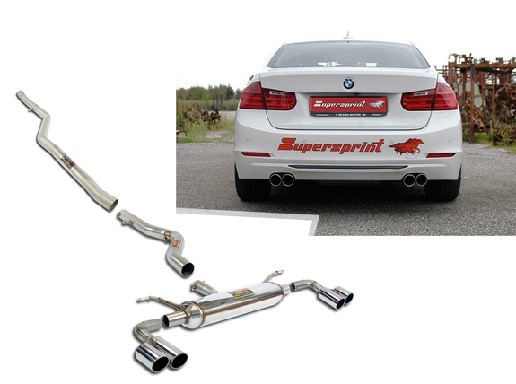 Supersprint Edelstahl Duplex Racing-Komplettanlage inkl. Kat-Ersatz BMW 3er F30/F31 LCI 335d je 2x80mm rund eingerollt abgeschrägt: 989506ANLR1