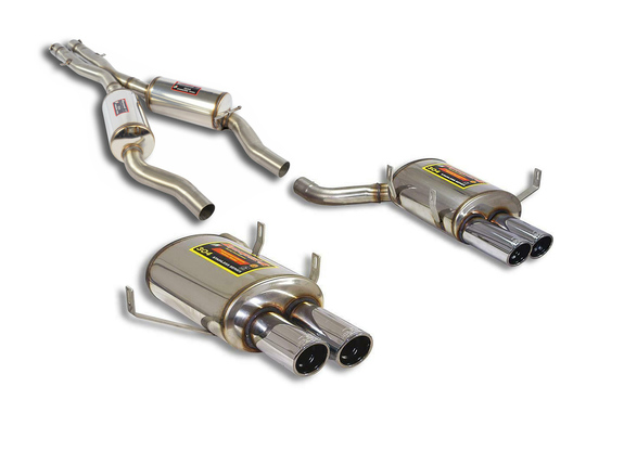 Supersprint Edelstahl Duplex Sportauspuff-Komplettanlage ab Kat BMW E39 M5 5.0 je 2x90mm rund eingerollt abgeschrägt: 786826_786846ANL
