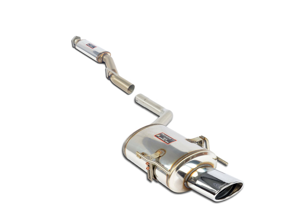 Supersprint Edelstahl Sportauspuff-Komplettanlage ab Kat Mercedes CLK A208/C208 200K 230K 320 145x95mm oval eingerollt abgeschrägt: 842505ANL5