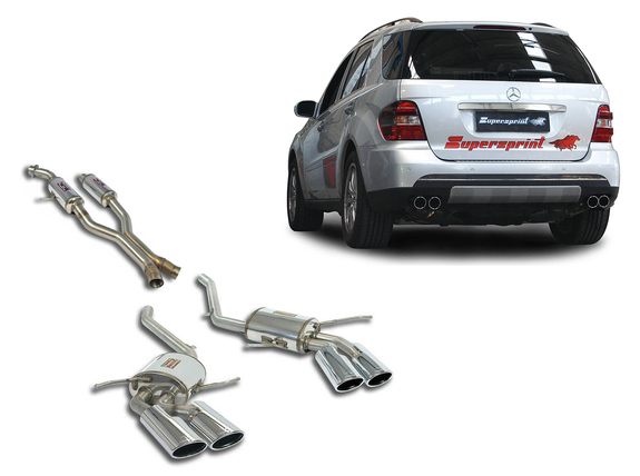 Supersprint Edelstahl Duplex Sportauspuff-Komplettanlage ab Kat Mercedes M-Klasse W164 ML350 ML500 in ML63-Optik je 2x120x80mm oval eingerollt abgeschrägt: 845907_845937ANL