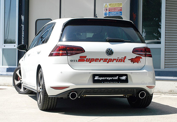 Supersprint Edelstahl Duplex Racing-Komplettanlage ab Kat VW Golf 7 GTI je 100mm rund eingerollt angeschrägt: 889604ANLR Supersprint Edelstahl Duplex Racing-Komplettanlage ab Kat VW Golf 7 GTI je 100mm rund eingerollt angeschrägt: 889604ANLR