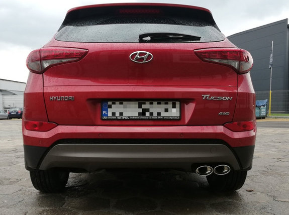 Ulter Edelstahl Sportauspuff Hyundai Tucson 3 Typ TL 1.6l T-GDI 2x120x80mm oval eingerollt abgeschrägt